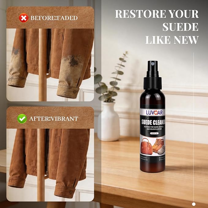 Leather Suede Cleaner, Leather Cleaner and Restore for Suede Shoes, Boots, Jackets, Bags, Purses & Furniture-16oz