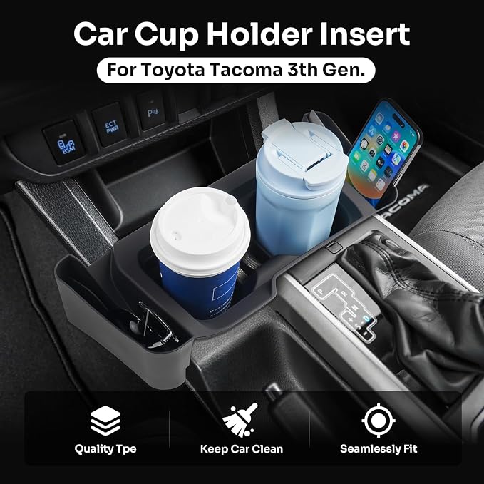Autorder Center Console Cup Holder Insert for 2016-2023 Toyota Tacoma Interior Accessories, TPE Silicone Material 2-in-1 Center Console Drink Cup Holder Insert
