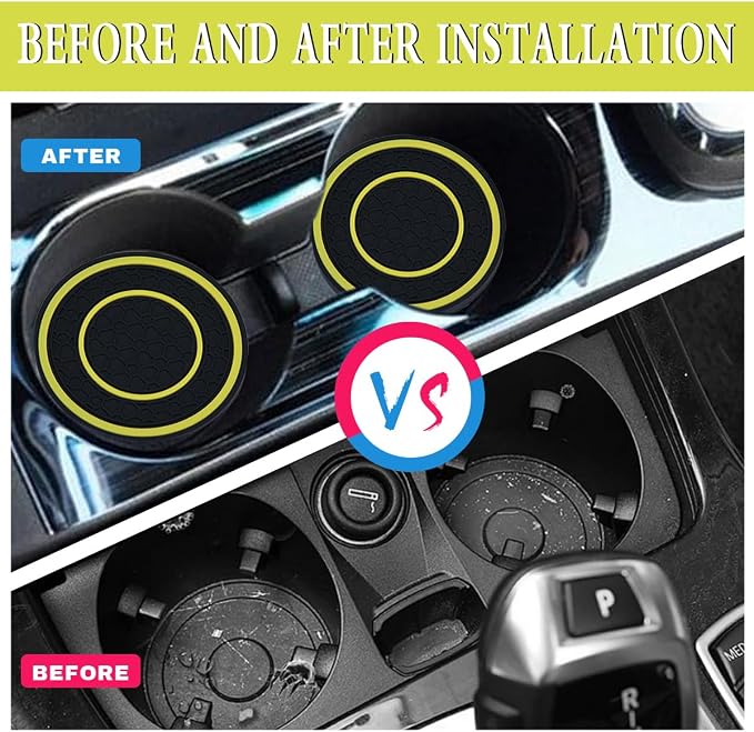 2 Pack Car Coasters for Cup Holder, 2.75 Inch Universal Auto Waterproof Coasters Silicon Insulation Cup Mats,No-Slip Anti Dust Insert Coaster for Woman Man, Suit for Vehicle Interior (2, Yellow)