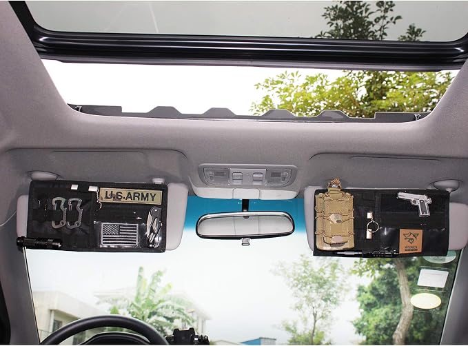 WYNEX Car Sun Visor Organizer MOLLE Panel Fit Most Cars | Small-11.8x6.3", Visor Storage Pouch for Small Tools, Glasses & Docs, Fit Sedan Suvs Vans