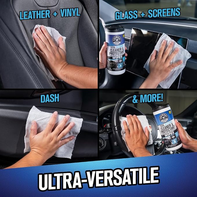 Chemical Guys, VRP & Total Interior Cleaner Canister Wipes, Multi, 60 Count | Pre-moistened wipes clean and dress dashboards, vinyl, plastic and trim on the go, sixty per canister