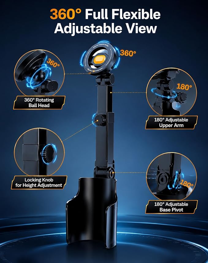 Car Cup Holder Phone Mount, 360° Adjustable N52 Magnetic (Magnetic) | Cup Holder Phone Mount for Car, 2 In 1 One Hand Operation Car Holder, Adjustable Base Cupholder Phone Holder for All Phones
