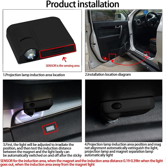 2Pcs Universal Car Door Lights Logo Projector, Auto Door Projection Wireless LED Welcome Courtesy Light, Welcome Ghost Shadow Lamp Vehicle Accessories Fit for Most Cars (Style D)