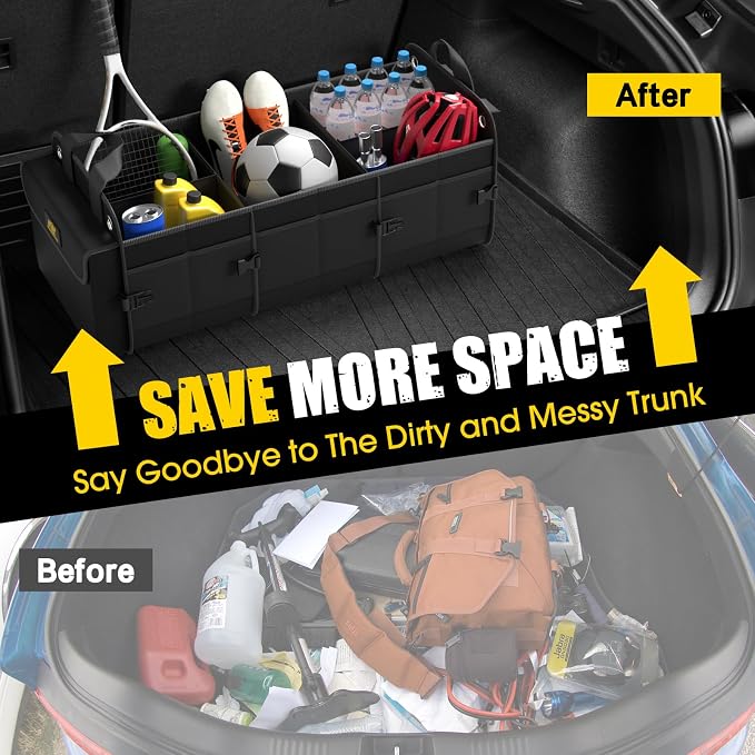 MIKKUPPA Car Trunk Organizer for SUV, 100L, Premium Material, Black | Collapsible Heavy Duty Large Car Organizer, Sturdy Trunk Storage for Car with Adjustable Straps and Non Slip Bottom
