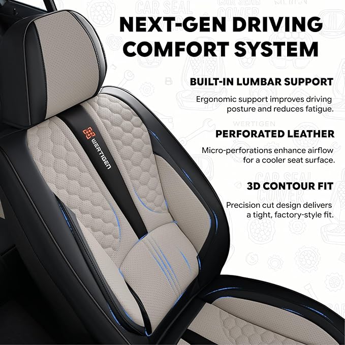 Black and Grey PU Leather Car Seat Covers | Luxury Waterproof Car Seat Covers with Lumbar Support, Non-Slip Base, Airbag Compatibility, Easy Installation and Cleaning