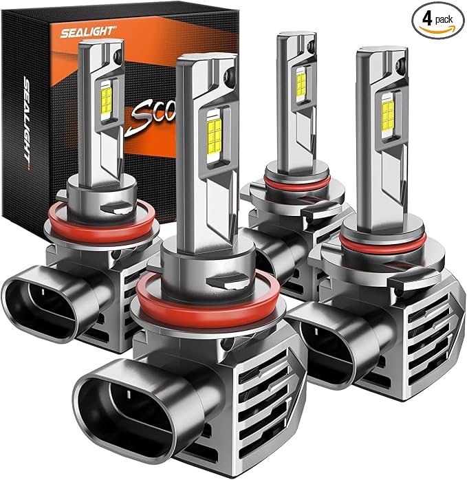 SEALIGHT 9005/HB3 H11/H8/H9 Fog Lamps or DRL 150,000LM 9×Brightness High Power for ATVs & Powersports, 2026 Version, S7S Series Wireless 9005 H11 Fog Lamps Water Proof 10 Years Lifespan- Pack of 4