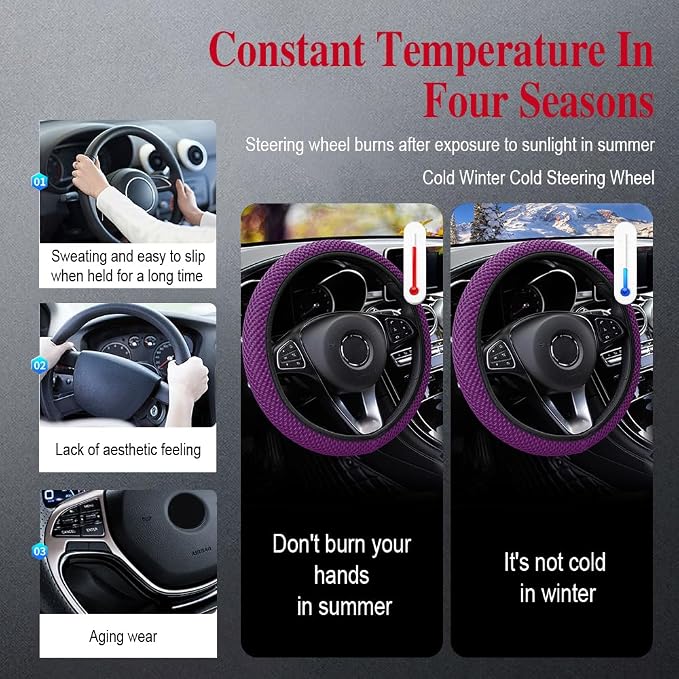 HAOBO Elastic Stretch Steering Wheel Cover, 15 Inch Automotive Steering Wheel Cover, Comfy Breathable Stretch Steering Wheel Protector, Ice-Silk Cloth Polyester Steering Wheel Cover for Men Women