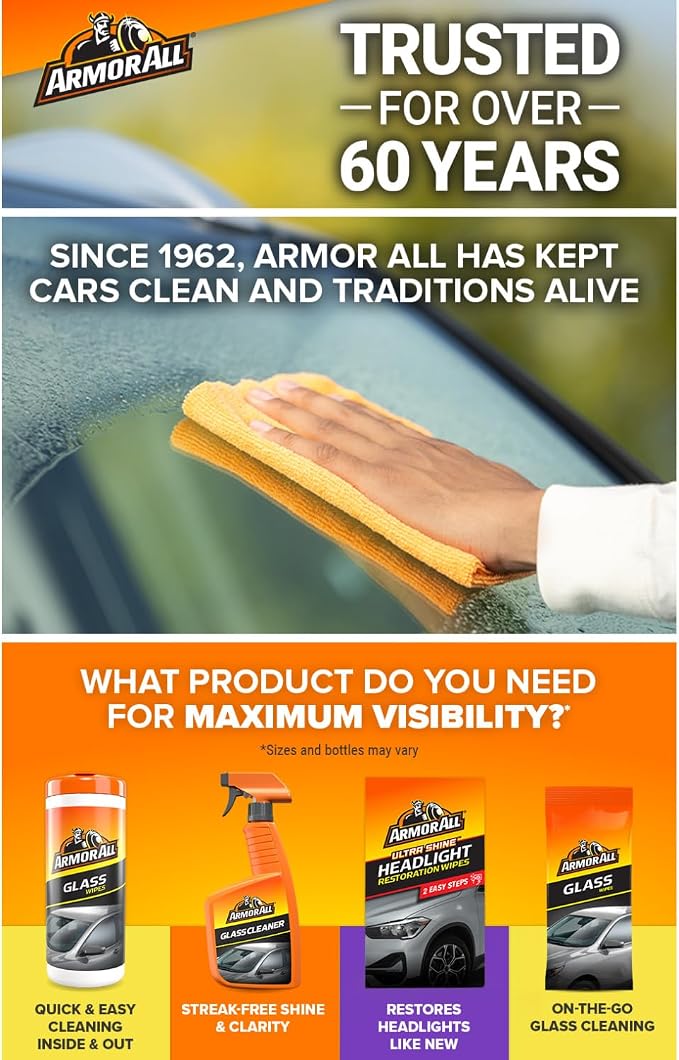 Armor All Car Headlights Cleaner Wipes , Cleaning Wipes for Headlights for Cars, Trucks, Mortocycles, 6 Wipes