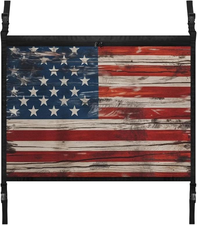 Dreaweet Wood Grain American Flag Car Ceiling Cargo Net Pocket Storage Net Patriotic Interior Car Roof Cargo Net for SUV Mini Van Truck Sedan Double-Layer and Load-Bearing Car Ceiling Organizer Net