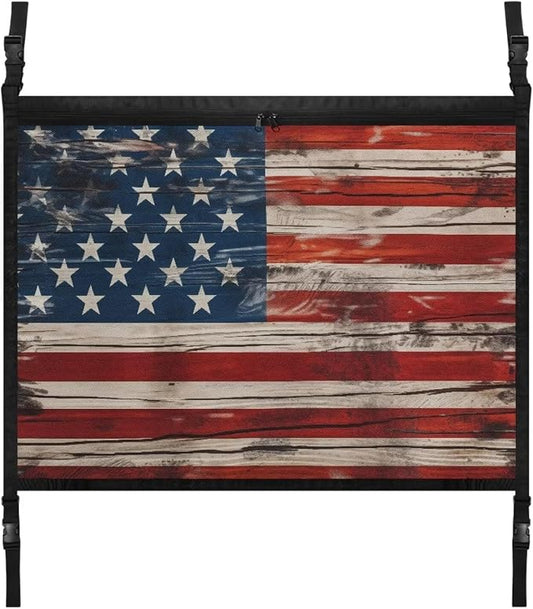 Dreaweet Wood Grain American Flag Car Ceiling Cargo Net Pocket Storage Net Patriotic Interior Car Roof Cargo Net for SUV Mini Van Truck Sedan Double-Layer and Load-Bearing Car Ceiling Organizer Net
