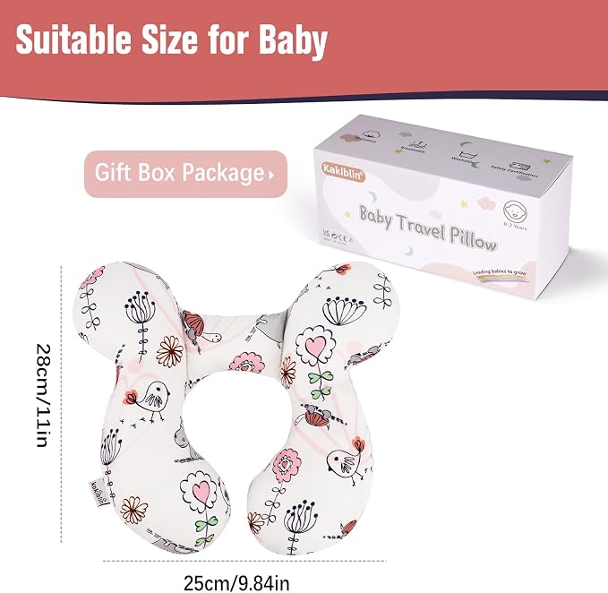 KAKIBLIN Baby Neck Pillow, Upgraded Baby Support Pillow,Babies Head Pillow,Neck Support Pillow for for Car Seat, Stroller, Pushchair,Travel (Hippo)