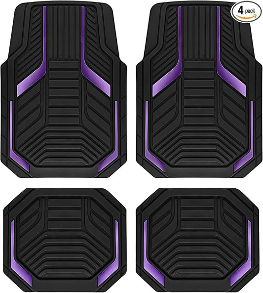 PIC AUTO Heavy Duty Rubber Floor Mats, Purple Aluminum Film Car Mats Set, Front and Rear Car Mats with Anti-Slip Backing, All Weather Protection, Trim-to-Fit for Automotive SUV, Sedan, Van