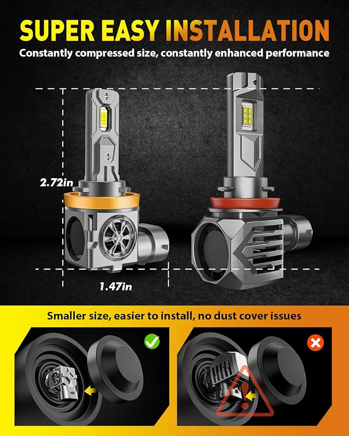 Termitor Upgraded H11 H9 High/Low Beam Bulbs, 126,000LM 6500K, Pack of 2