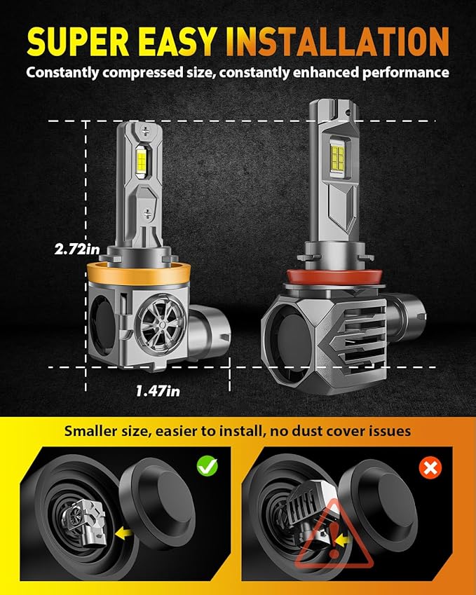 Termitor Latest H11 Driving Light Bulbs, 96,000LM Brightness | 6500K Cool White H9/H8/H16 Driving light bulbs, 10-Year Service Life with Cooling Fan, Real 1:1 Mini Size, Pack of 2
