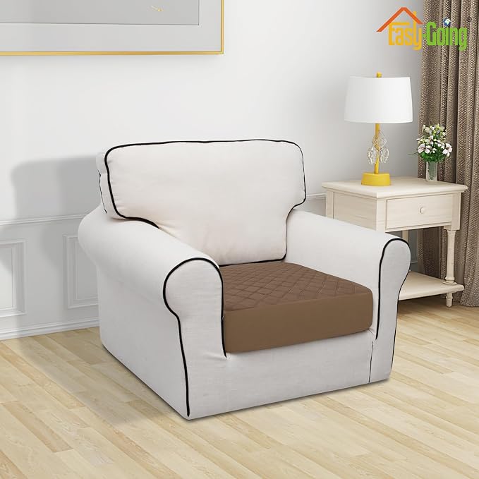 Easy-Going Waterproof Oversized Chair Cushion Covers, Non-Slip Leakproof Sofa Seat Cushion Slipcovers, Quilted and Stretch Furniture Protector for Dogs, Pets (1-Piece Oversized Chair Cushion, Brown)