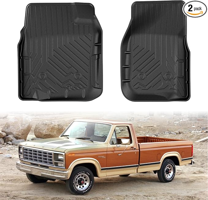 Mixsuper F150 Floor mats-Floor mat for Ford F150/Ford Bronco 1980-1996, F-250/F350 1980-1997 Classic Ford Truck Accessories,All Weather TPE Rubber Floor Liners Protection,Anti-Slip Car Mats, Black