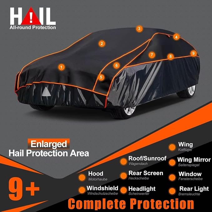 Kayme Hail Protector Car Cover，Anti Hail Thickened Multi-Layered EVA Car Cover Waterproof All Weather with Wind Straps, Outdoor Hail Protection Cover, Fit Sedan/Coupe-Length (176 to 185 Inch)