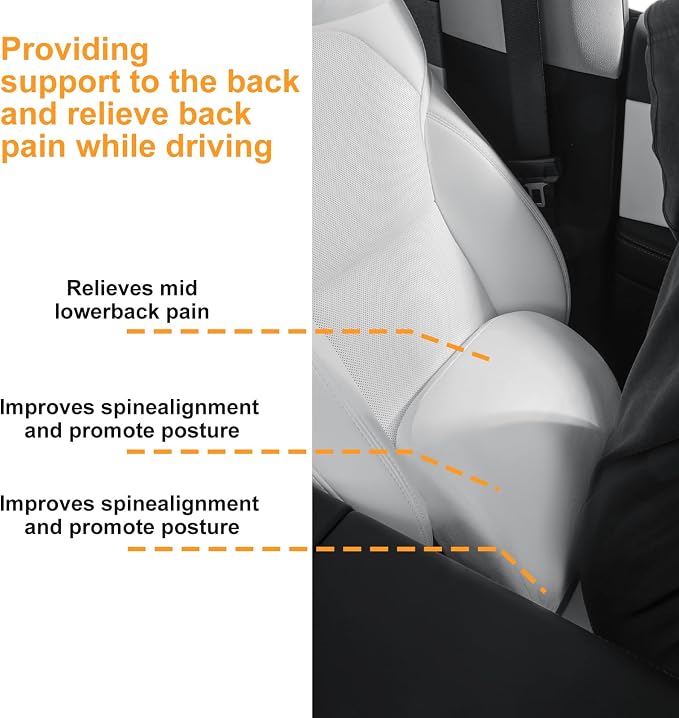 Memory Foam Lumbar Support Pillow for Tesla White 1pc | For model Y / 3 / S / X / Lower Back Support for Car Improved Posture Backrest Mid / Lower Back Support Cushion for Car Seat
