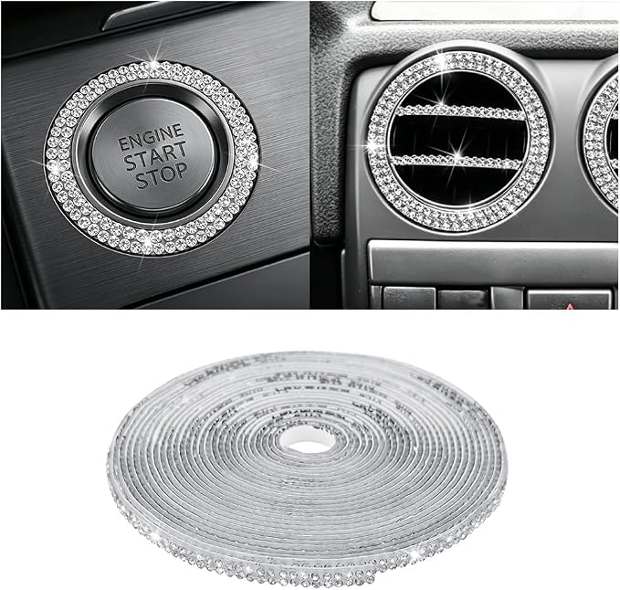 16.4FT Bling Car Trim, Crystal Rhinestone Self Adhesive Glitter Vehicle Strip Sticker, Sparkling Diamond Automotive Interior Exterior Decoration, Universal for SUV RV Truck (White)