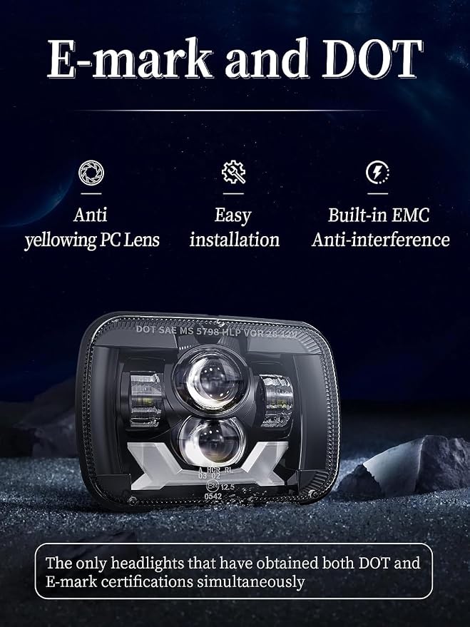 HWSTAR New 180W 1000% Bright H6054 5x7 7x6 Led Headlights Compatible with Jeep Cherokee XJ Wrangler YJ Emark DOT Anti-glare Turn Signal Hi/Low Sealed Beam Ford Chevy GMC Toyota Nissan van pickup etc