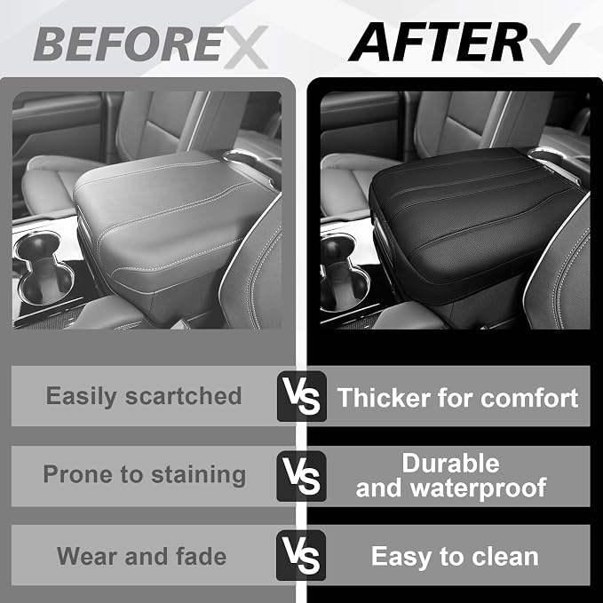 Muslogy Center Console Armrest Cover Fit for Chevy Silverado GMC Sierra 2019-2026, GMC Yukon & Chevy Tahoe & Suburban 2021-2026 Accessories, Armrest Pad Console Lid Cushion Vegan Leather Regular Thick