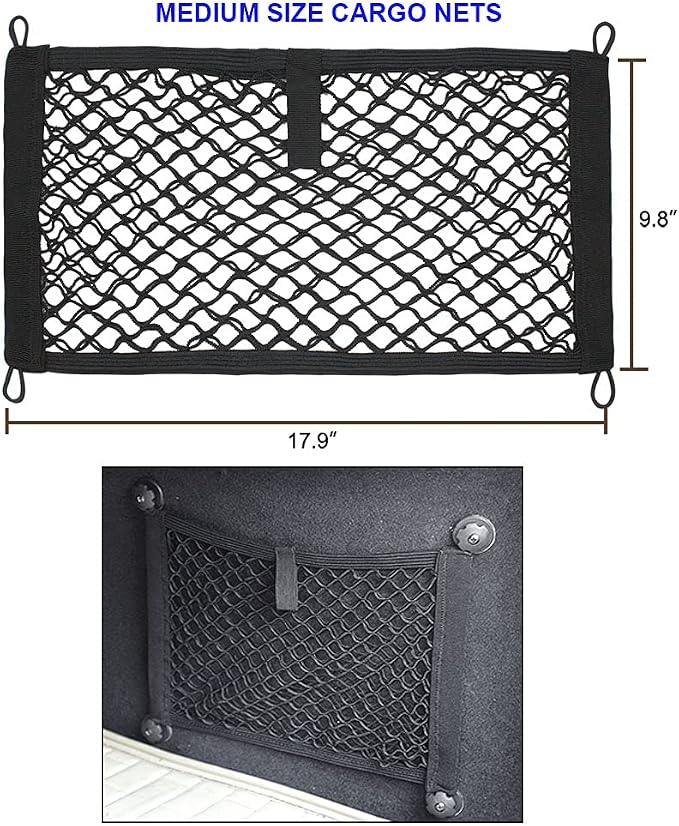 [2 Pack], JAVOedge Storage Stretchable Mesh Pocket Net for Car, Trunk, RV, Boats, Home with 8 PCS Mounting Screws and Built-in Hooks