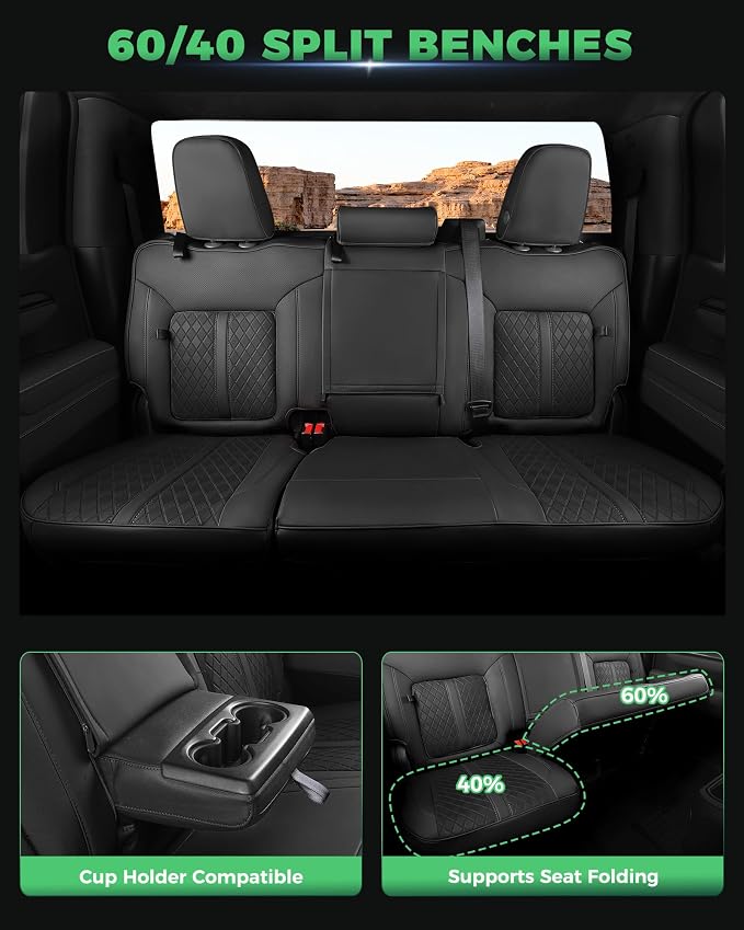 Custom Fit Seat Covers for 2019-2026 Sierra/Silverado 1500 CrewCab | Fits 2500/3500HD 2020-2026, with Rear Armrest/Seatback Storage, Faux leather, Waterproof, Scratch-resistant, Easy-clean