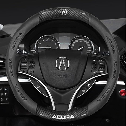 fit Acura Steering Wheel Cover,Carbon Fiber Texture Nappa Leather,Car Steering Wheel Protector, Custom Embossed Logo, Round Shape, Compatible with Acura Integra TLX RLX ADX CDX RDX MDX ZDX Accessories