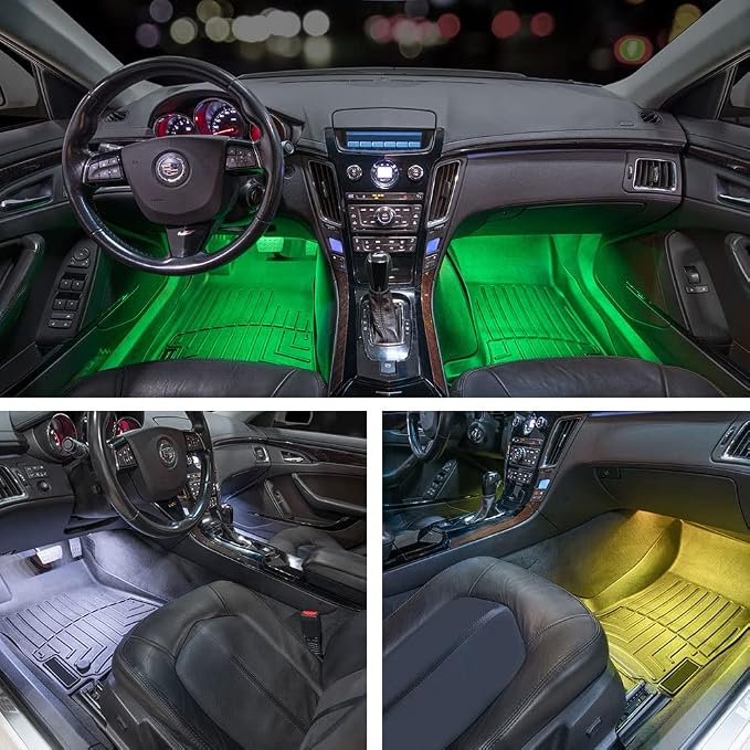 LEDGlow 4pc 7 Color LED Interior Footwell Lighting Kit w/Cigarette Adapter | Multi-Color Underdash Neon Accent Lighting For Car & Trucks Include Solid Colors, Modes, Music Mode, Courtesy Lights & More