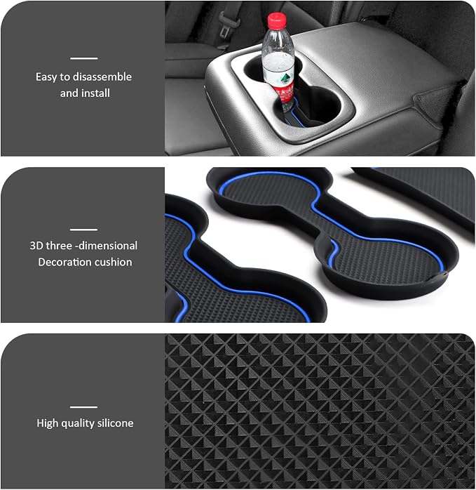 Auovo Cup Holder Inserts Coaster Compatible with Chevy Malibu Accessories 2017 2018 2019 2020 2021 2022 2023 2024 2025 Silicone Cup Mat Pad Car Interior Decoration (3-pcs kit, Blue)
