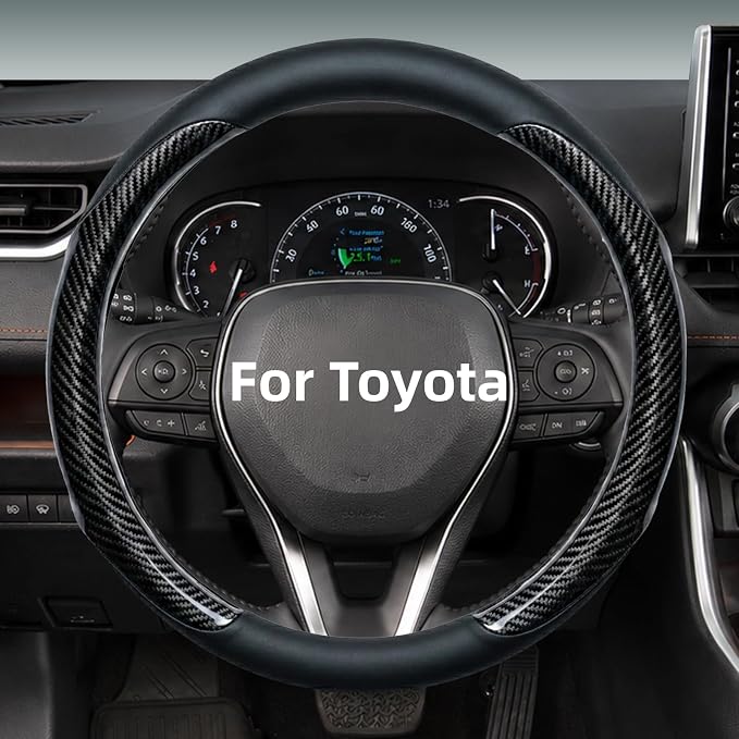 Yangday Leather Steering Wheel Cover for Toyota RAV4 Corolla Camry Highlander, 14.5-15 inches Car Steering Wheel Cover with Non-Slip Breathable (Carbon Black)