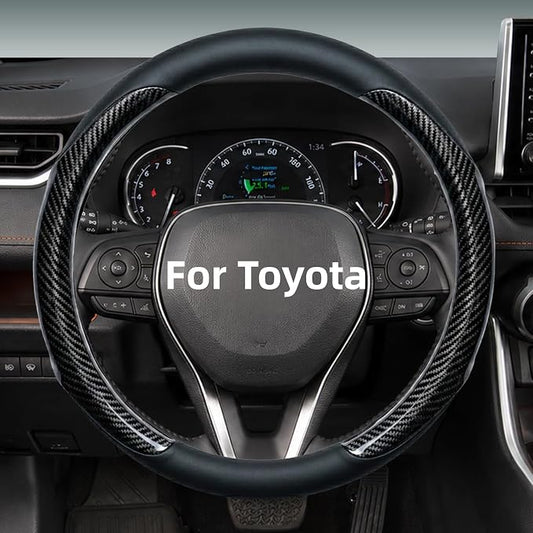 Yangday Leather Steering Wheel Cover for Toyota RAV4 Corolla Camry Highlander, 14.5-15 inches Car Steering Wheel Cover with Non-Slip Breathable (Carbon Black)