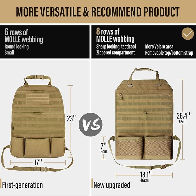 WYNEX Molle Seat Back Car Organizer Fit Most Car F150 Jeeps Pickups Trucks | 26.4x16.1" Backseat Storage Cover, Truck Seat Back Protector, Sling Rack, Visual Pocket & Wolf Patch for Road Trips