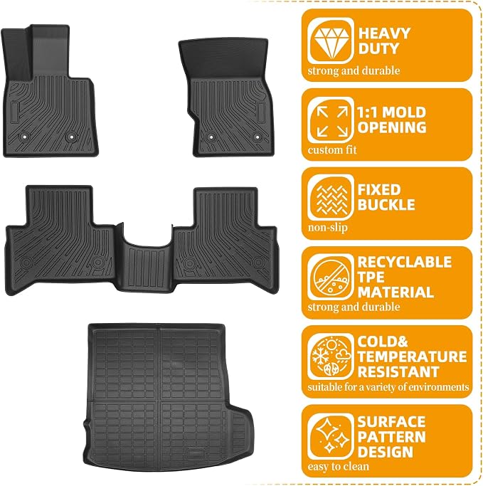 Floor Mats for Alfa Romeo Stelvio & Stelvio Quadrifoglio 2018-2025 | Floor Mats for Stelvio Base Ti Veloce, 2 Row Floor Mats & Cargo Mat(with Subwoofer), TPE Anti-Slip Stelvio Mats Accessories