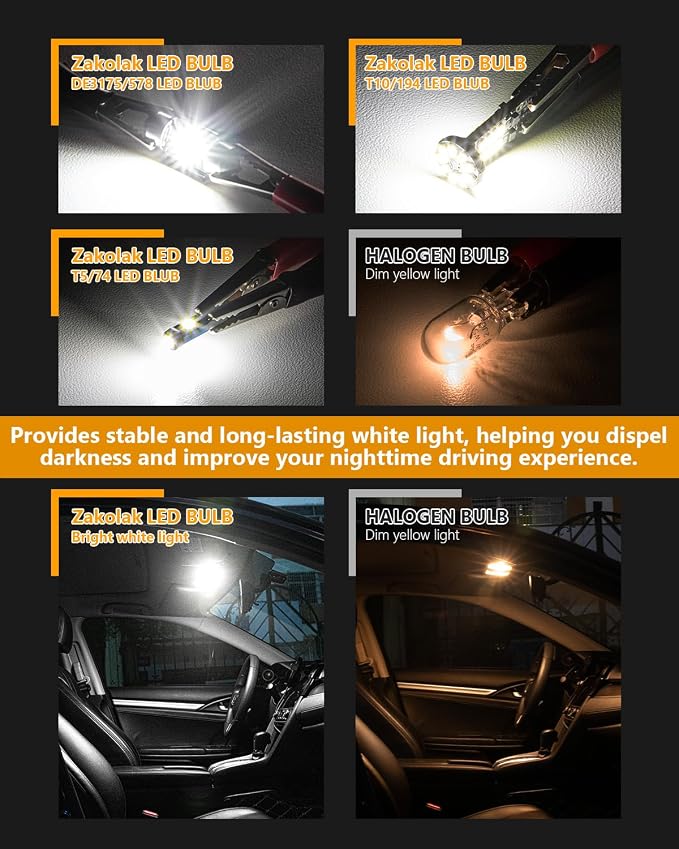 Zakolak 24PCS LED Interior Car Lights, Extremely Bright 6500K White LED Bulb Kit, Applicable to Dome Map Door Lights and Other Parts Replacement for Your Cars, to Help You See Inside The Car at Night