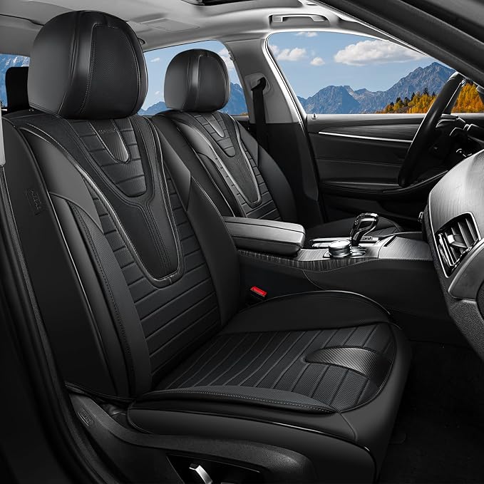 Coverado Car Seat Covers Full Set, 5 Pieces Waterproof Leather Seat Covers, Universal Fit for Cars SUVs Sedans,Black