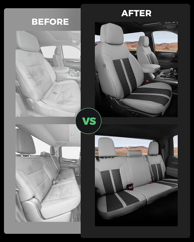 Custom Leather Seat Covers for 2019-2026 Sierra/Silverado 1500 | Only Crew Cab, Fits 2500/3500HD 2020-2026, no Rear Armrest/Seatback Storage, Waterproof, Scratch-resistant, Easy-clean