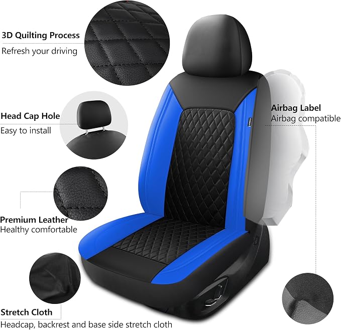 HChengkikz Faux Leather Front Car Seat Covers, 2 Pack Seat Protectors | Easy to Install Auto Interior Accessories Universal Fit for Sedans, SUVs, Trucks, Vans