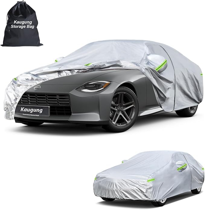 Kaugung Car Cover Custom Fit for 350Z 370Z Z (2002-2026), 6 Layers Waterproof All Weather for Automobiles Full Exterior Cover Rain Sun Snow Protector with Door Zipper. Silver
