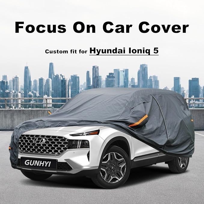 GUNHYI Premium Car Cover Custom Fit Hyundai Ioniq 5, 16 Layers Heavy Duty Car Cover Waterproof All Weather with Zipper Door for Sun Rain Snow Dust Uv Protection