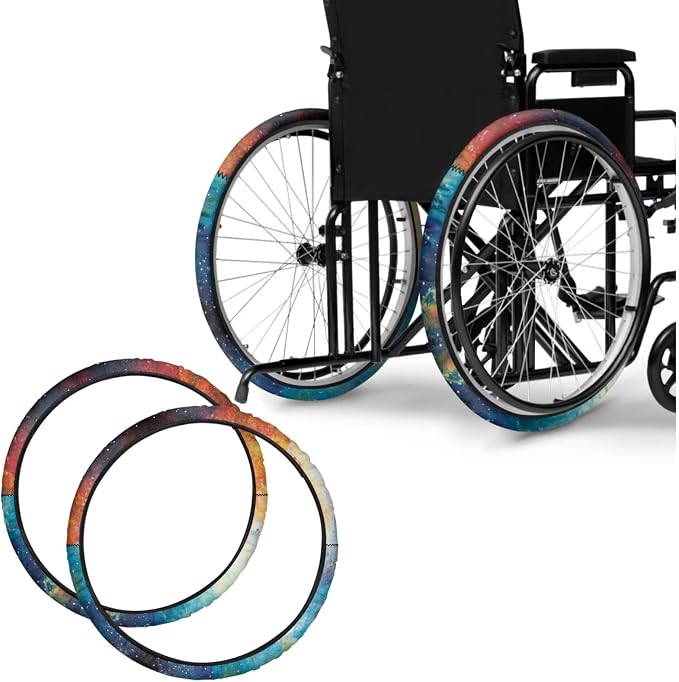 Wheelchair Wheel Covers Galaxy Pattern 2 PCS Wheelchair Tyre Covers Neoprene Wheel Cover for Transport Wheelchair Wheels