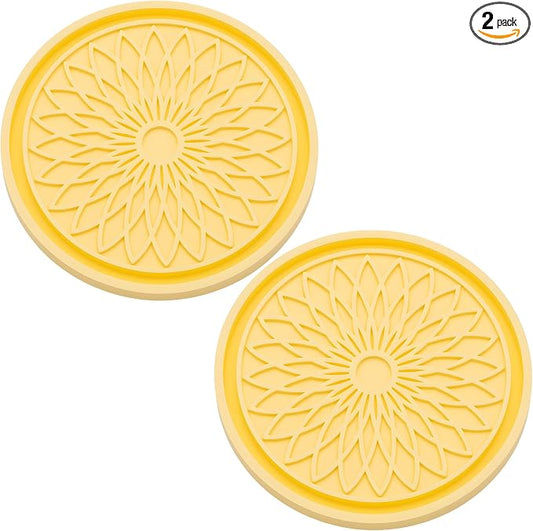 2-Pack Car Cup Holder Coaster Inserts, 2.75 Inch Non-Slip Silicone Liners, Shockproof Drink Holder Mat for Women Men, Universal Fit for Most Vehicles (Yellow)