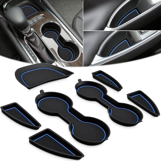 Auovo Cup Holder Inserts Coaster Center Console Liners Compatible with Chevy Malibu Accessories 2017-2025 Silicone Cup Mat Pad Door Liners Car Interior Decoration(Blue, 7PCS-with Door Liners)