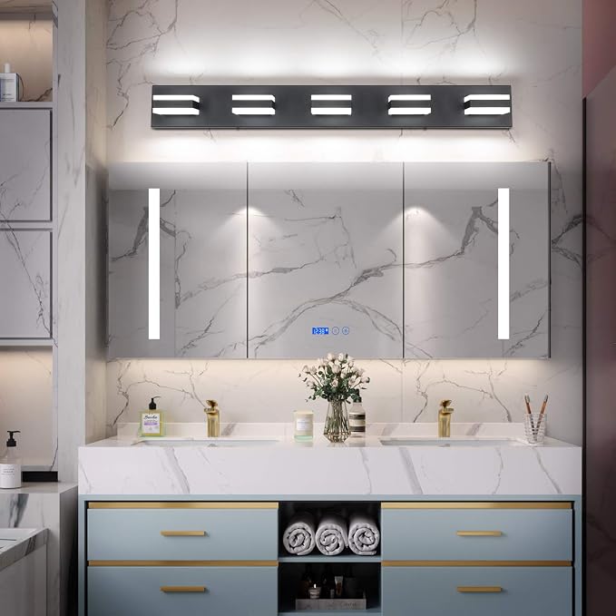 SOLFART Black Bathroom Vanity Lights Over Mirror Dimmable LED Modern Black Bathroom Lighting Bath Wall Lighting S8568 (5 Lights) ETL Listed