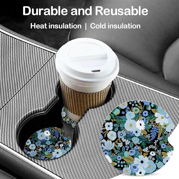 Ceramic Car Coasters – Absorbent Car Cup Holder Coaster Set for Women, Cute Aesthetic Car Accessories for Girls, 2 Pack (Midnight Blue)