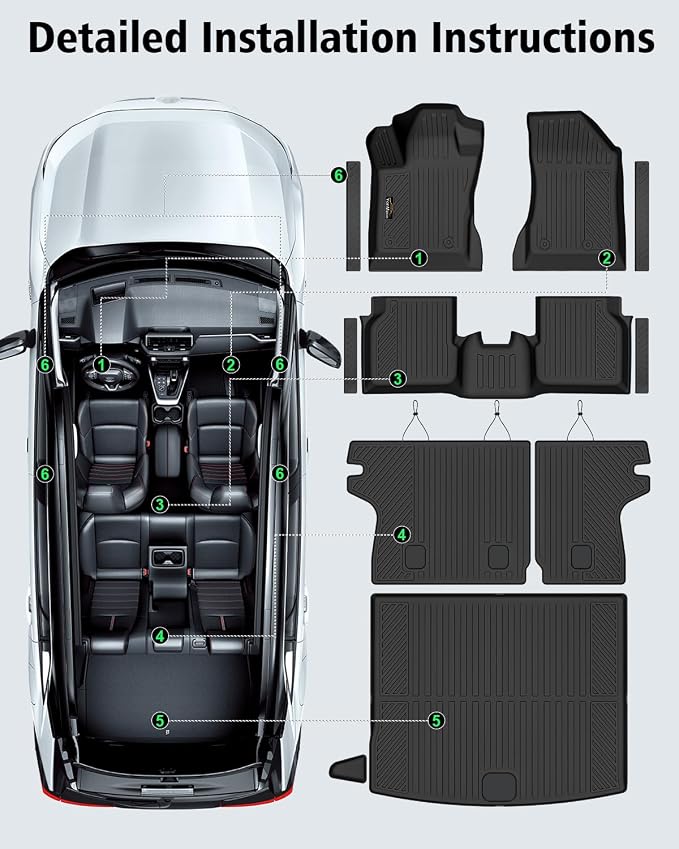 Floor Mats Custom Fit for Jeep Compass 2017-2025 2026 Trunk Mat with Backrest Mat All Weather TPE Rubber Cargo Liner Anti-Slip Full Set for Compass Accessories (Trunk Mat+Backrest Mats+Floor Mats) | All Weather TPE Rubber Floor Liners, Cargo Liner, Bac...