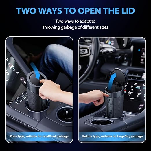 Car Trash Can Bin with Lid, 2 Packs,Mini Small Garbage Can Bin,Cup Holder Trash Can for Vehicle, Car's Door, Back Seat - Leakproof Portable Dustbin (Black)