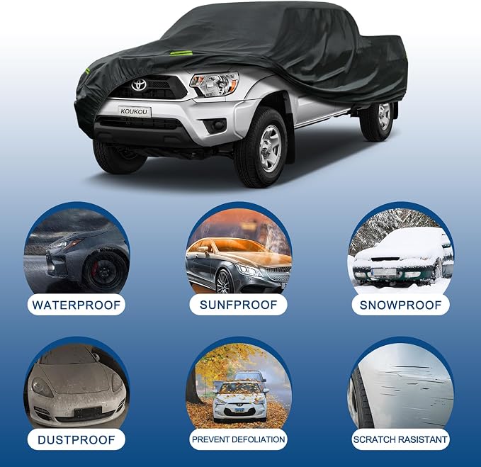 KouKou Truck Cover Waterproof All Weather, 7 Layers Heavy Duty Pickup Truck Cover Outdoor Length from 214 to 220 inches,Universal Fit Chevrolet Colorado, Dodge Dakota, Toyota Tacoma ect.