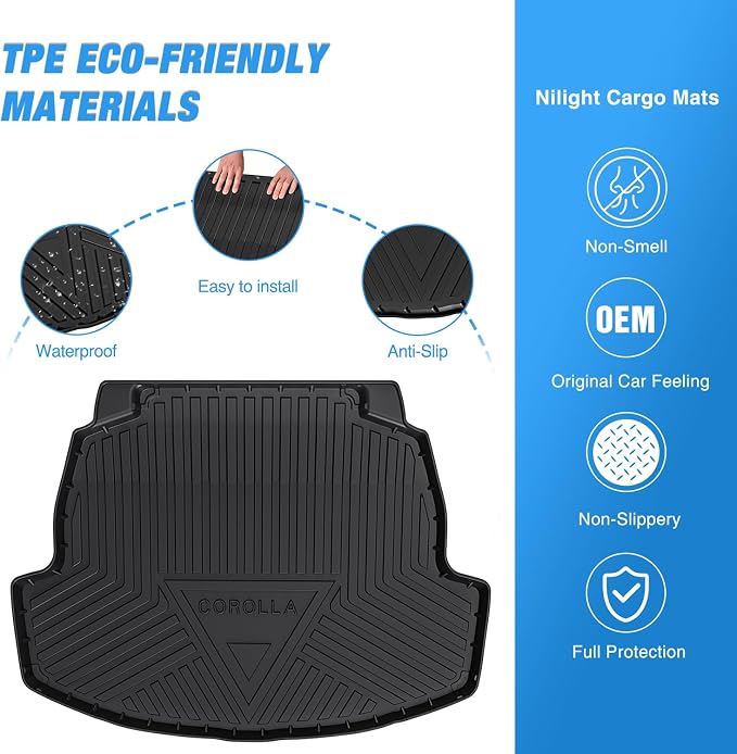 Nilight Cargo Mats for Toyota Corolla Sedan & Hybrid 2020 2021 2022 2023 2024 2025,All Weather Protection Heavy Duty Cargo Liners