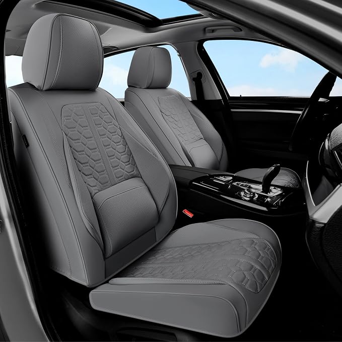 Huidasource Gray Car Seat Covers Full Set, Full Coverage Nappa Leather Seat Cover, Front and Back Seat Covers 5 Seats Universal Fit for Most Cars SUV Trucks, Car Seat Cushion Protector